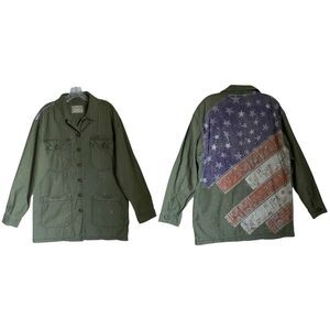 We The Free Spruce Military Utility Jacket Small Green American Flag Patchwork